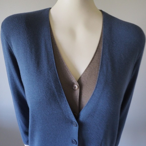Akris Punto Silk Cashmere Double Layered Cardigan Color Block Blue-Brown - Picture 8 of 12